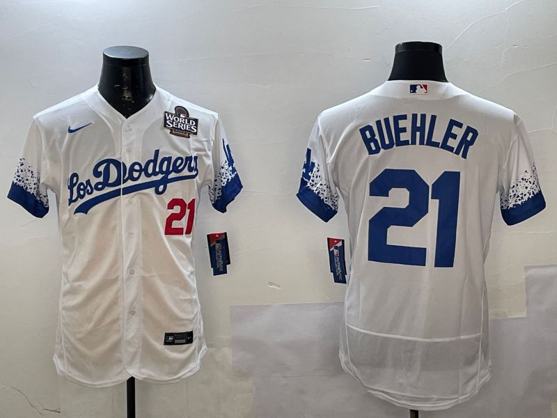 Men Los Angeles Dodgers #21 Buehler White City Edition Elite Nike 2025 MLB Jersey style 3